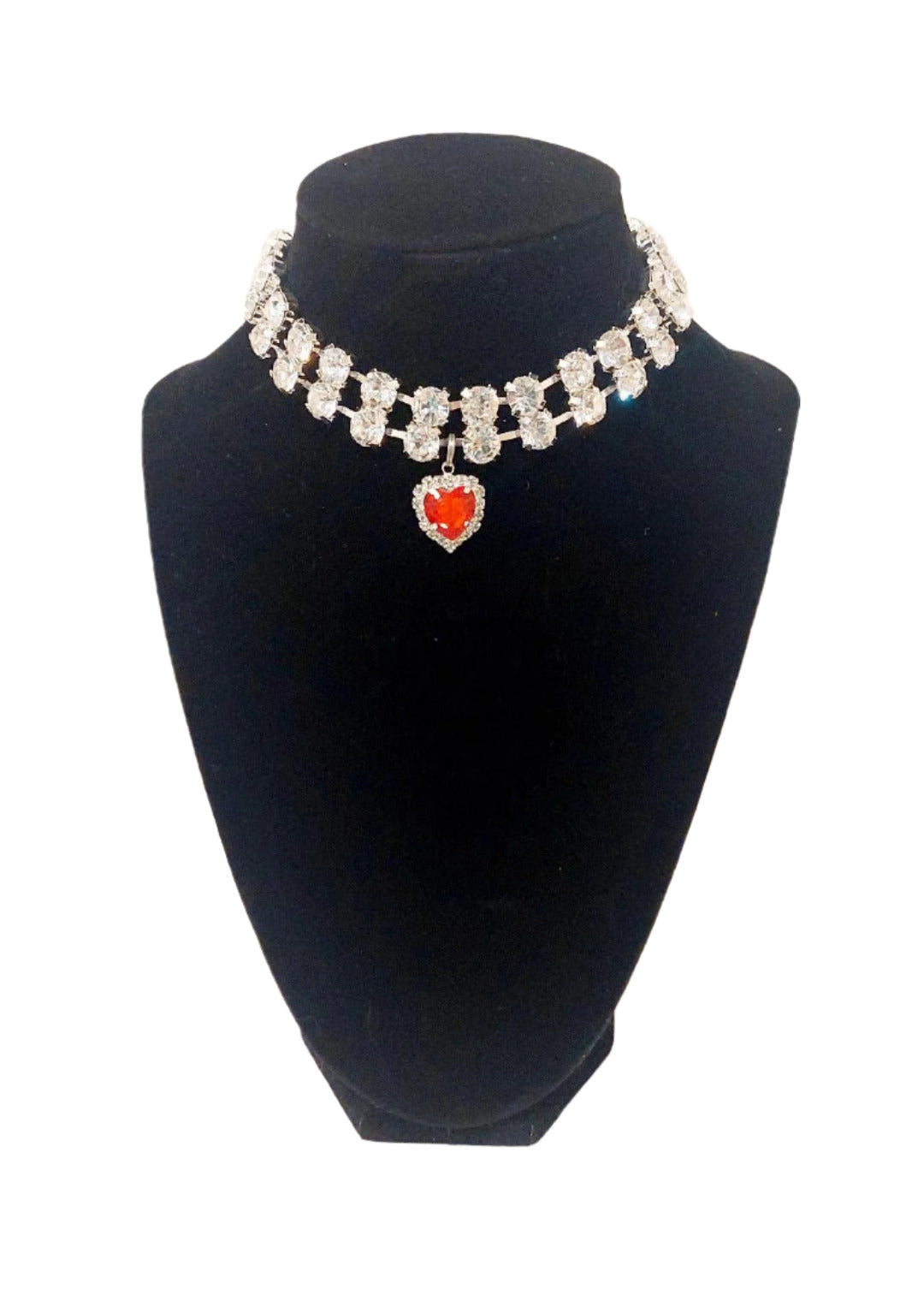 Pet Necklace 2 Strand Magnetic Crystal Diamond Ruby Heart