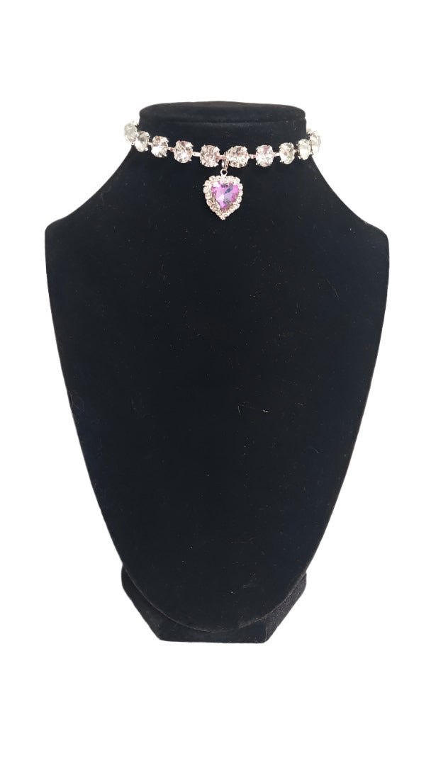 Pet Necklace Snowy's Crystal Lilac Heart