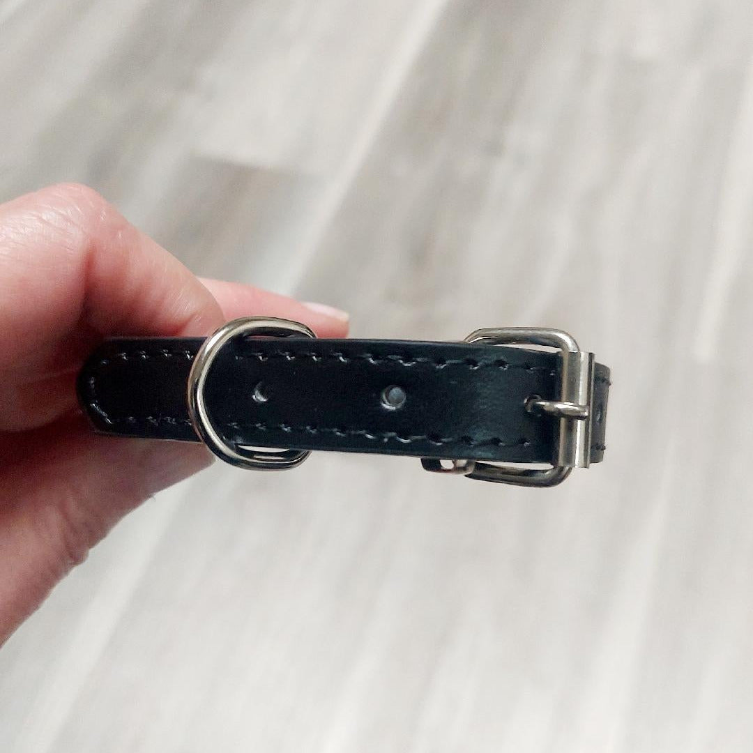 Dog Collar Small 7" to 11" - Black Leatherette Diamond Collar