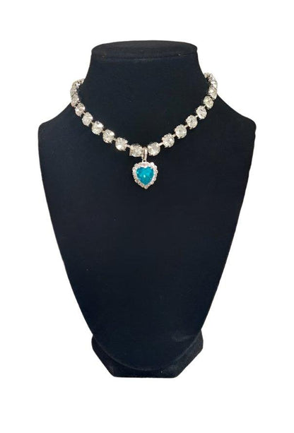 Pet Necklace Diamond Crystal Aquamarine Heart