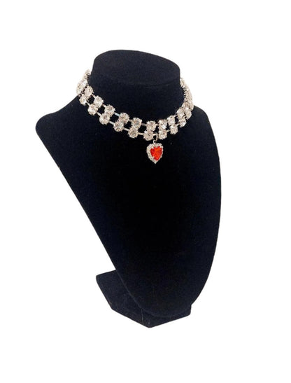 Pet Necklace 2 Strand Magnetic Crystal Diamond Ruby Heart