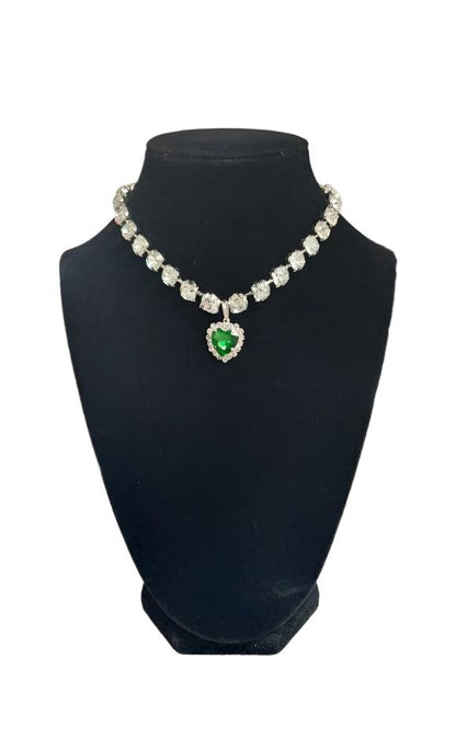 Pet Necklace Diamond Crystal Emerald Heart