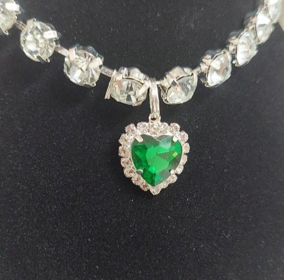 Pet Necklace Diamond Crystal Emerald Heart