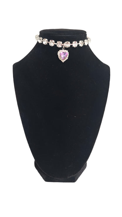 Pet Necklace Snowy's Crystal Lilac Heart