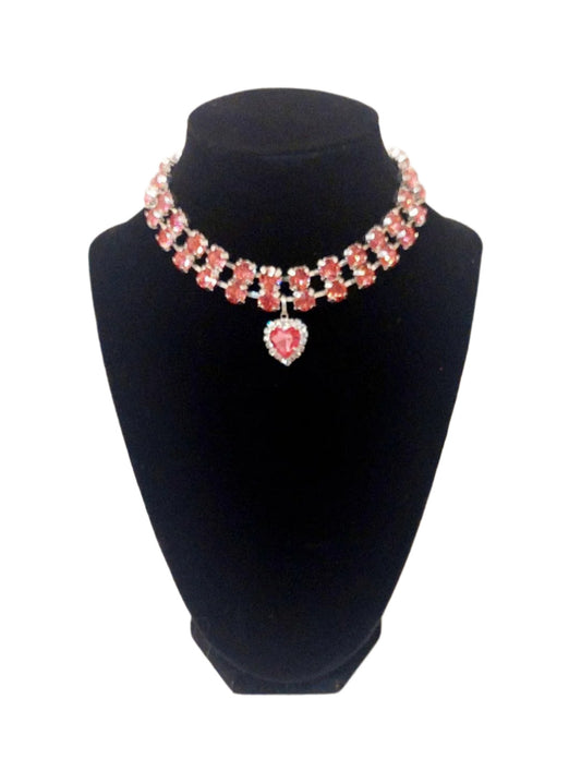 Pet Necklace 2 Strand Magnetic Crystal Diamond Pink