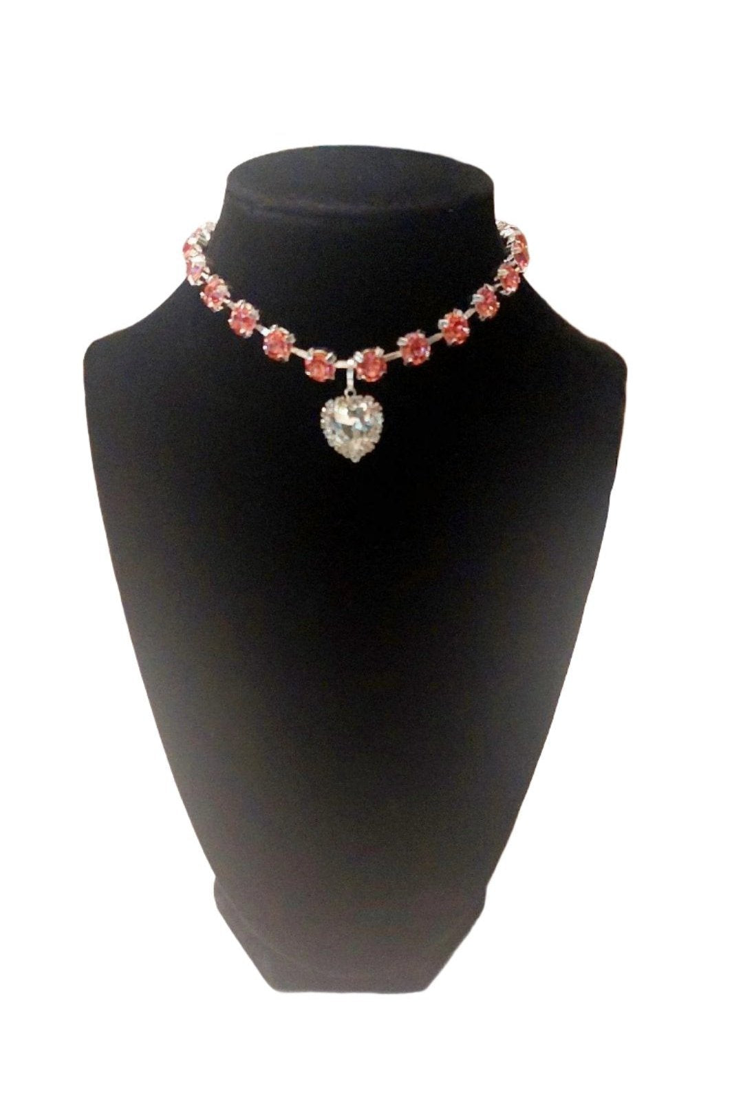 Pet Necklace Princess Pink Diamond Heart