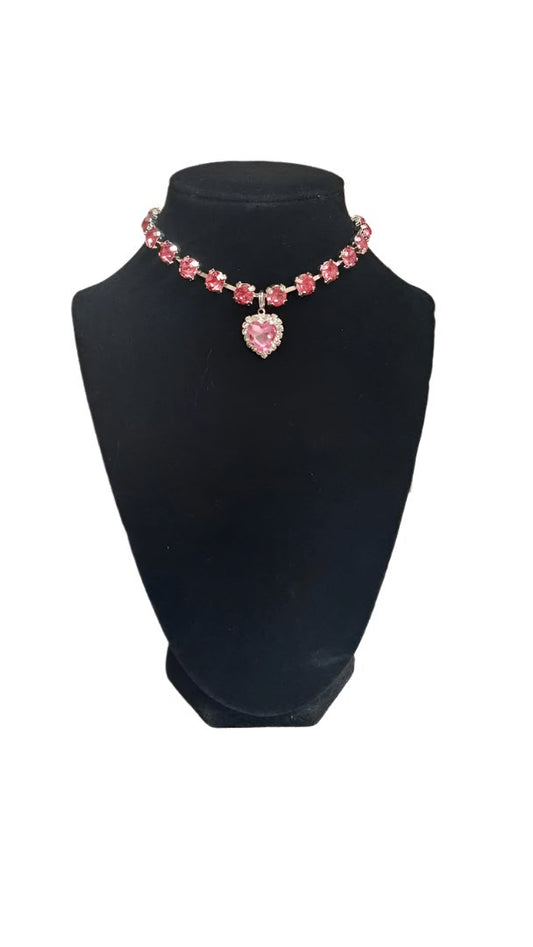 Pet Necklace Princess Pink Duet with Pink Heart