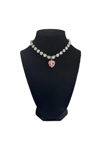 Pet Necklace Diamond Crystal Pink Heart