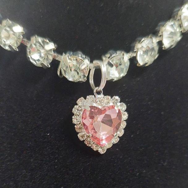 Pet Necklace Diamond Crystal Pink Heart