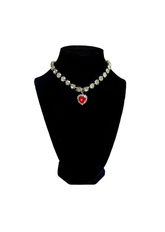 Pet Necklace Diamond Crystal Ruby Heart