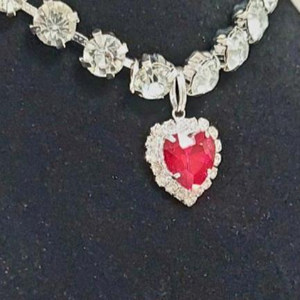 Pet Necklace Diamond Crystal Ruby Heart