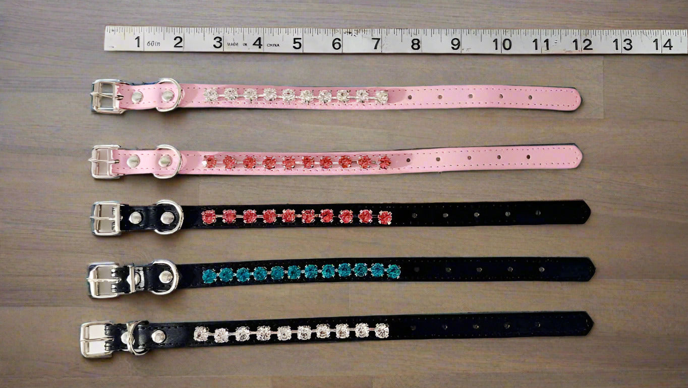 Dog Collar Small 7" to 11" - Black Leatherette Diamond Collar