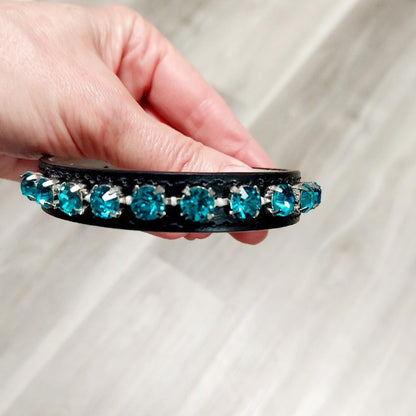 Dog Collar Small 7" to 11" - Black Leatherette Diamond Collar