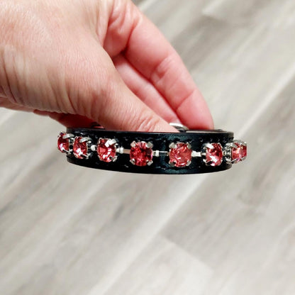 Dog Collar Small 7" to 11" - Black Leatherette Diamond Collar